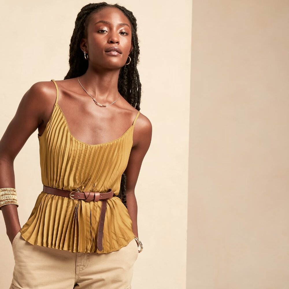 Banana Republic Gold Satin Pleated Cami Top, size S